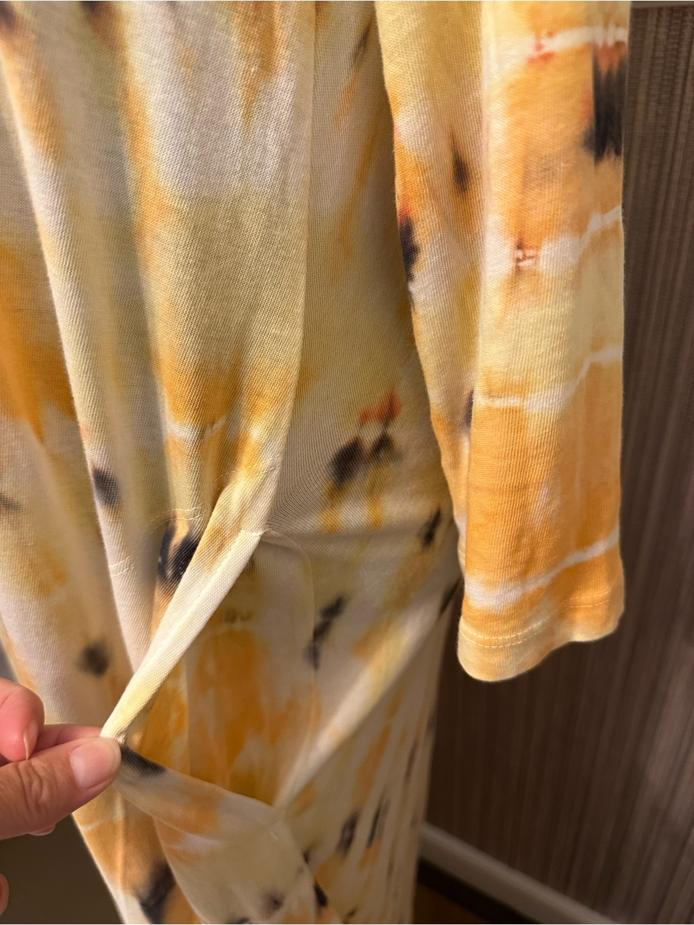 Raquel Allegra Size 2 Tie Dye Maxi Dress Yellow Black Long Sleeve Cotton - Picture 8 of 11